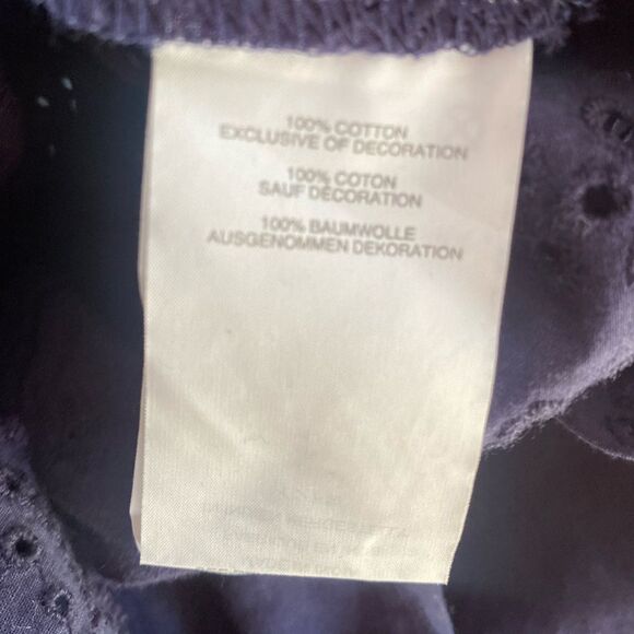 J CREW Dress Navy Blue Eyelet Embroidered Flutter Hem 100% Cotton Long Sleeve 8P - Picture 12 of 15